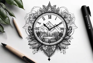 nature element clock memorial tattoo simple design tattoo idea