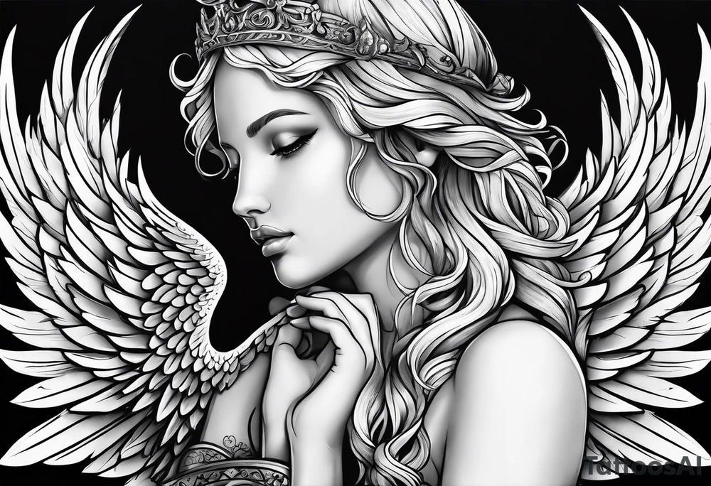 Angel with prayer hands tattoo idea