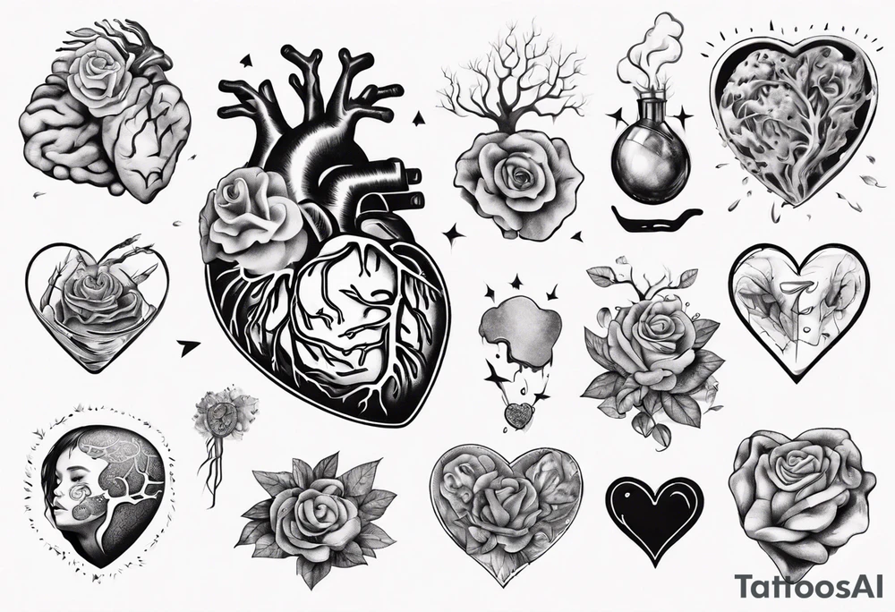 Heart and brain held by a woman's hand tattoo idea