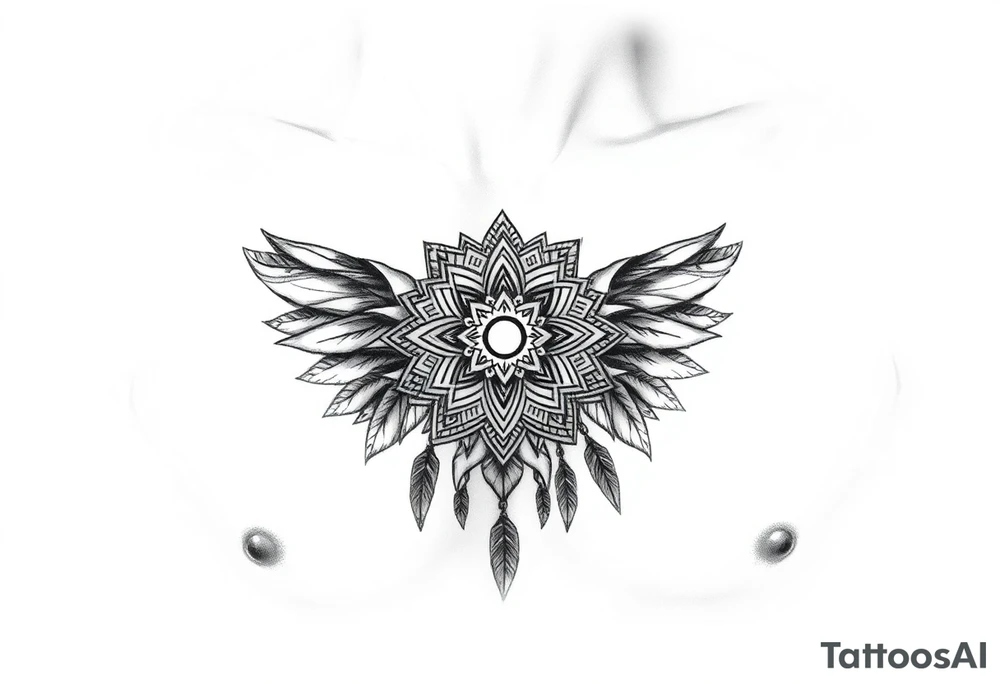 spiritual feathers ornamental mandala shaman tattoo idea