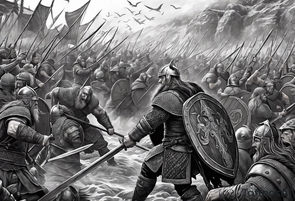realistic Viking battle scene to go on a back tattoo idea realistic Viking battle scene to go on a back tattoo idea