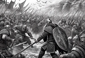 realistic Viking battle scene to go on a back tattoo idea
