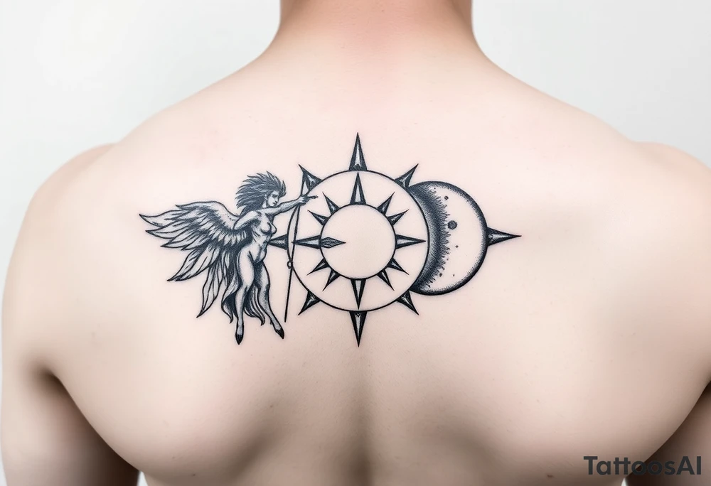 Gemini and sagittarius symbol, sun and moon tattoo idea