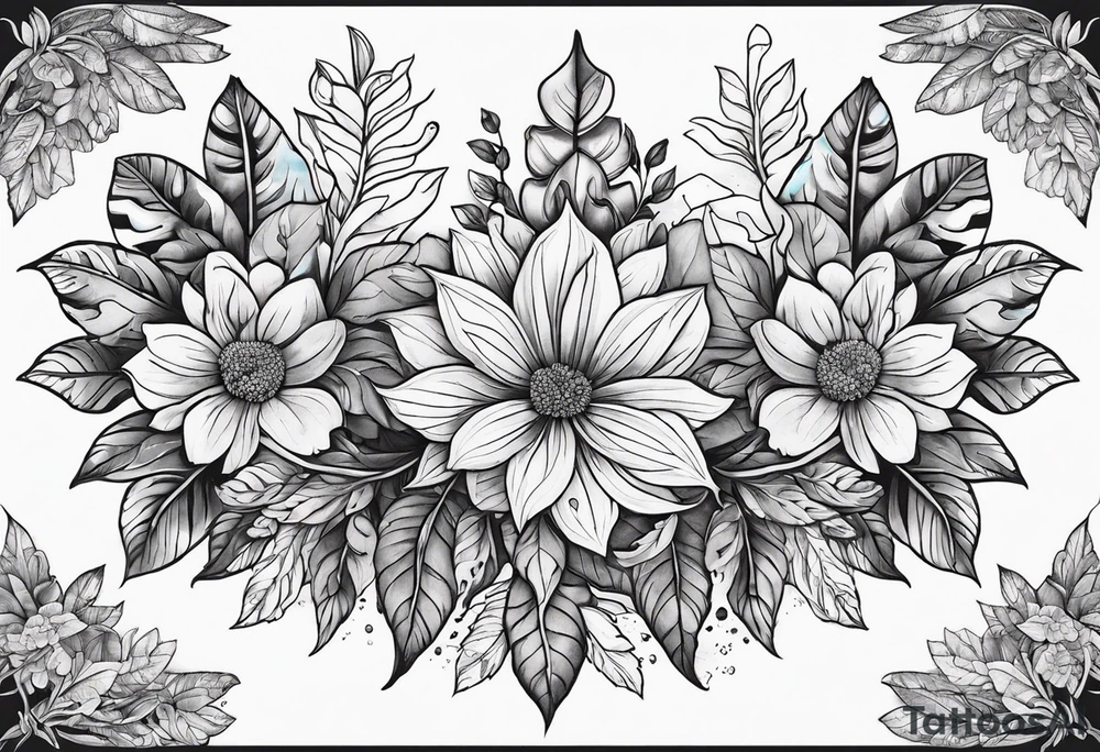 Leaves and flowers skinny piece tattoo idea