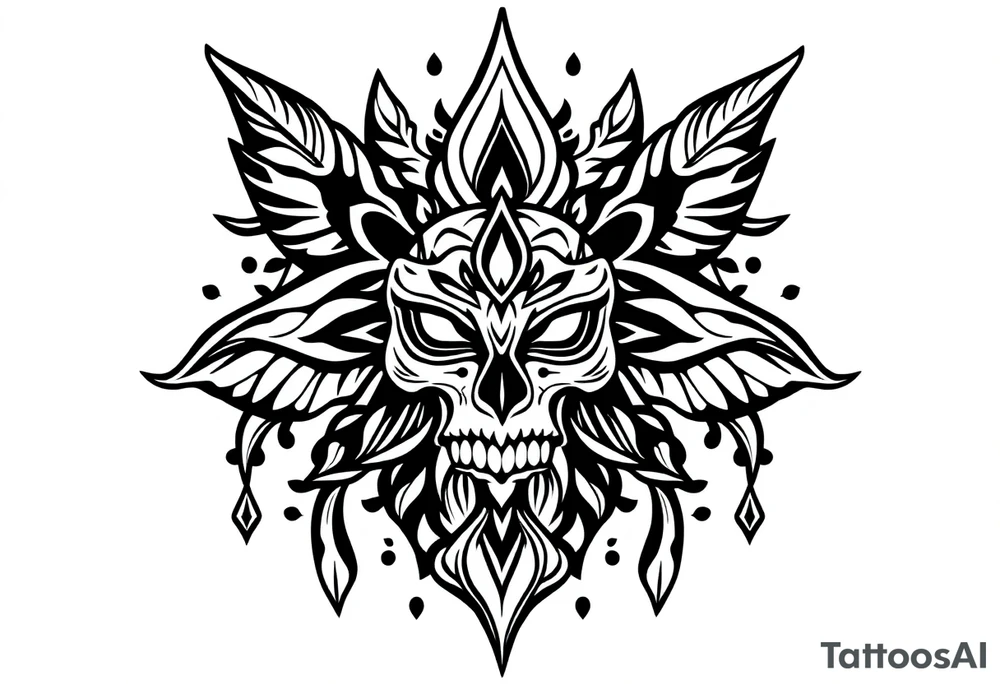 shaman style mytical bold line with rhyme tattoo idea