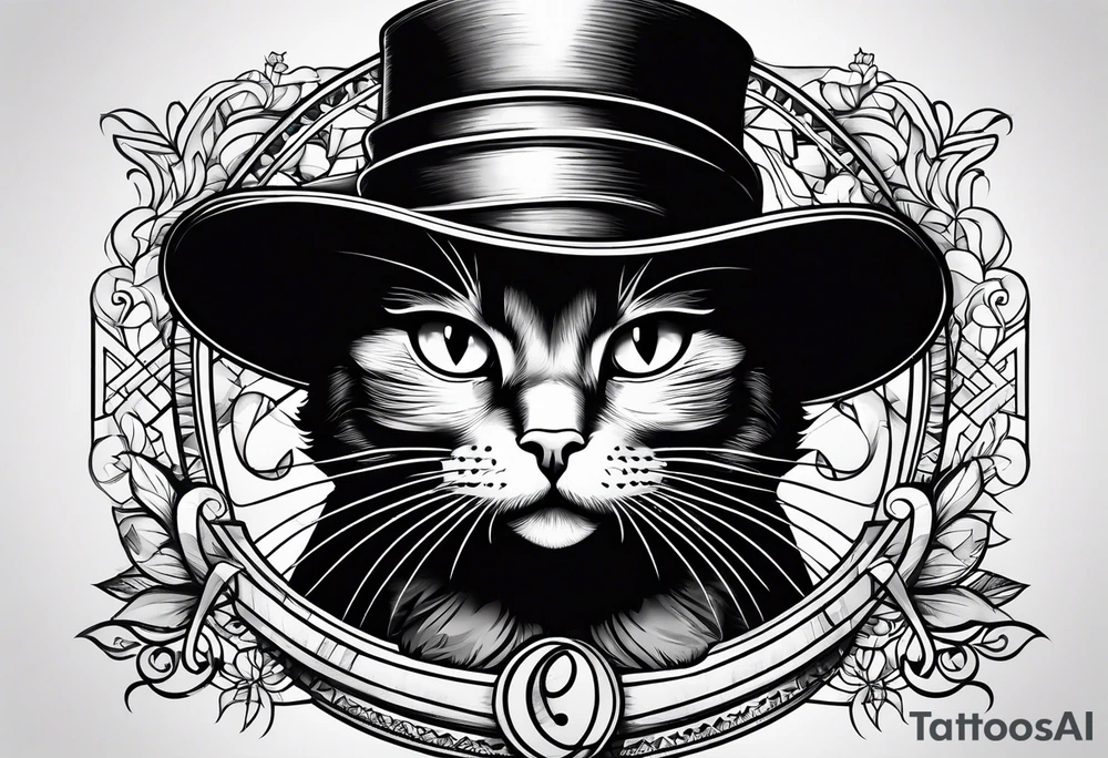 Black cat with a funny hat tattoo idea