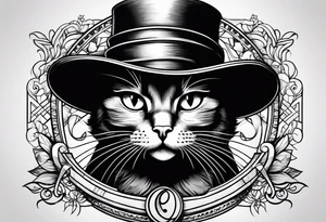 Black cat with a funny hat tattoo idea
