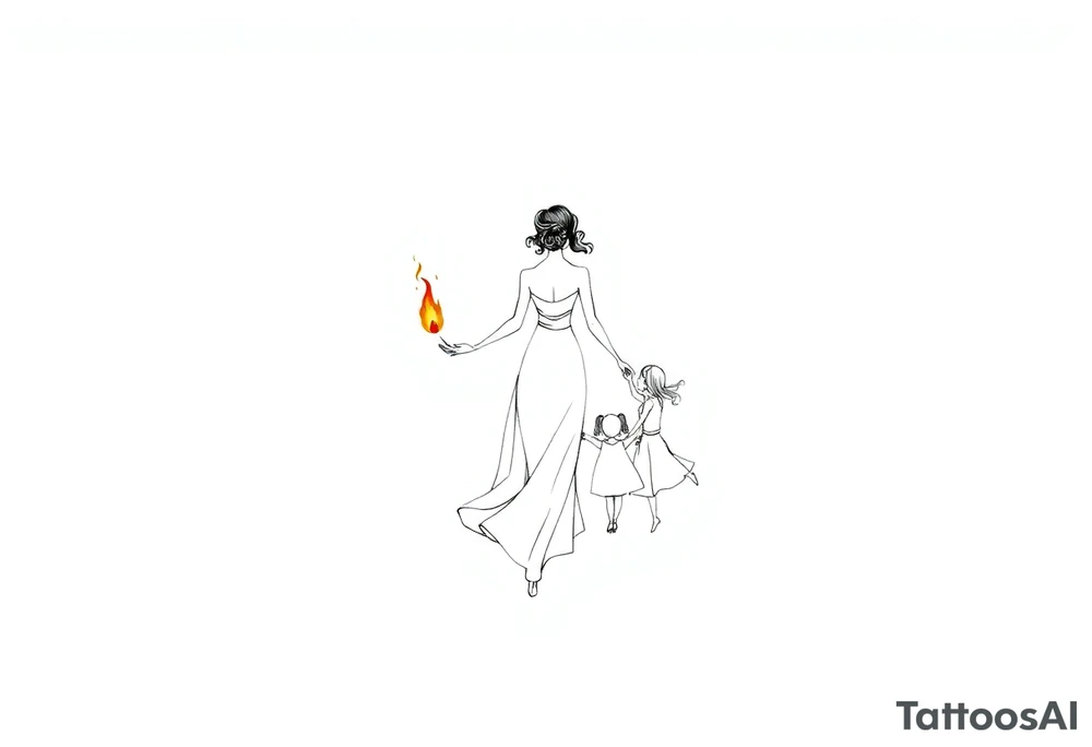 Silhouette of a mother passing 2 flames to two daughters tattoo idea