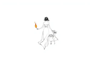 Silhouette of a mother passing 2 flames to two daughters tattoo idea