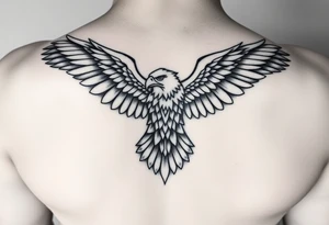 Abstract eagle tattoo top down view with fine line tattoo idea