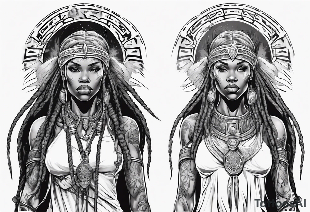 African female valkyre Viking warrior full body angelic
slim long face long braided hair descending from heaven tattoo idea