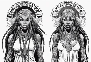 African female valkyre Viking warrior full body angelic
slim long face long braided hair descending from heaven tattoo idea