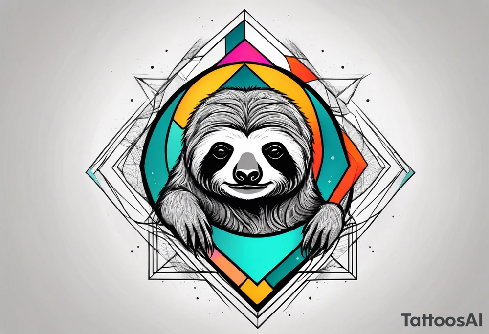 Abstract color hanging sloth tattoo idea