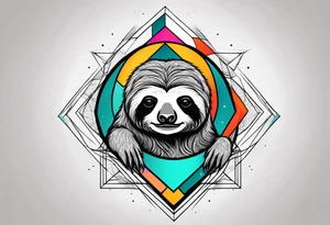 Abstract color hanging sloth tattoo idea