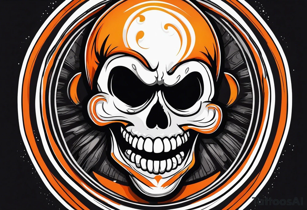 skull laughing black and orange tattoo idea