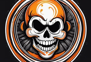 skull laughing black and orange tattoo idea