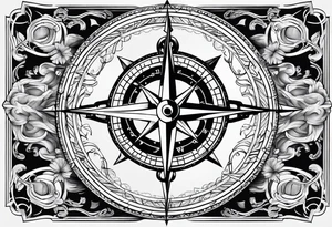 Compass with anchor and gps data and clouds tattoo idea