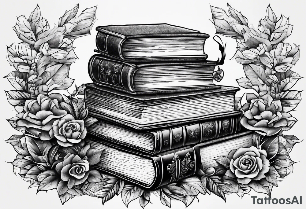 Stack of books with jigsaw puzzle pieces tattoo idea