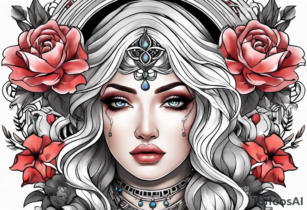Sleeve with libra and flowers tattoo idea