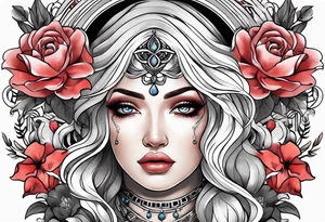 Sleeve with libra and flowers tattoo idea