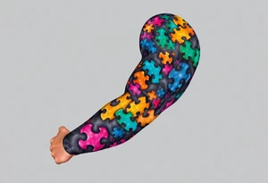 autism puzzle full color left arm sleeve completely covering full arm tattoo idea