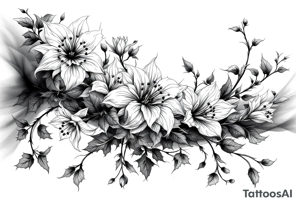 narcissus flowers, holly and jonquil flowers tattoo idea