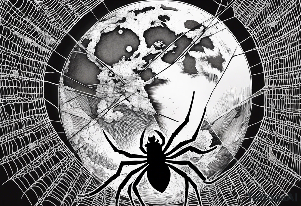 spider shooting web hangin down moon tattoo idea