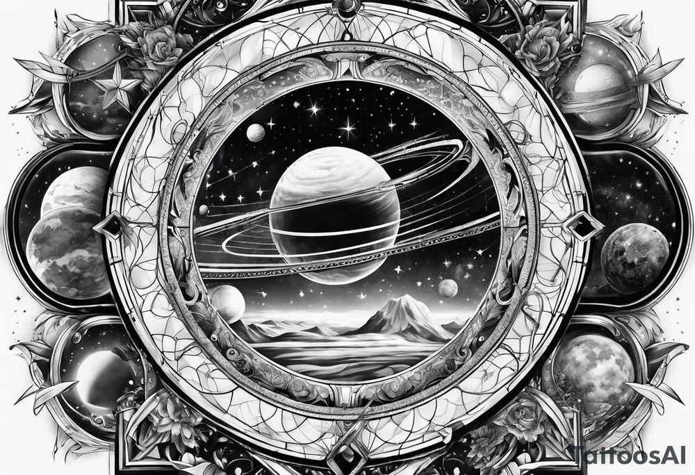 Men sleeve tattoo science and astronomy tattoo idea