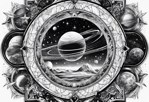Men sleeve tattoo science and astronomy tattoo idea