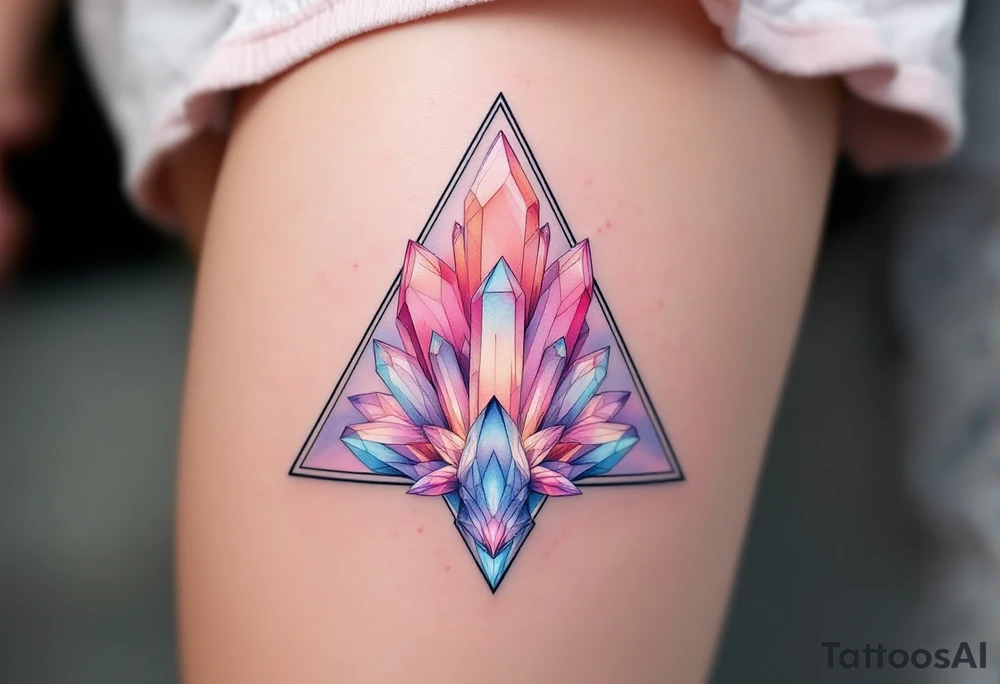A triangle with crystal patterns in pastel pinks and blues, symbolizing clarity and energy. tattoo idea