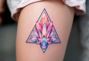 A triangle with crystal patterns in pastel pinks and blues, symbolizing clarity and energy. tattoo idea
