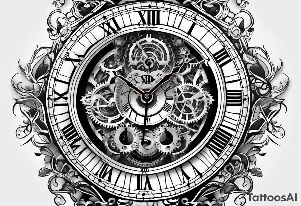Mechanical clock face tattoo idea