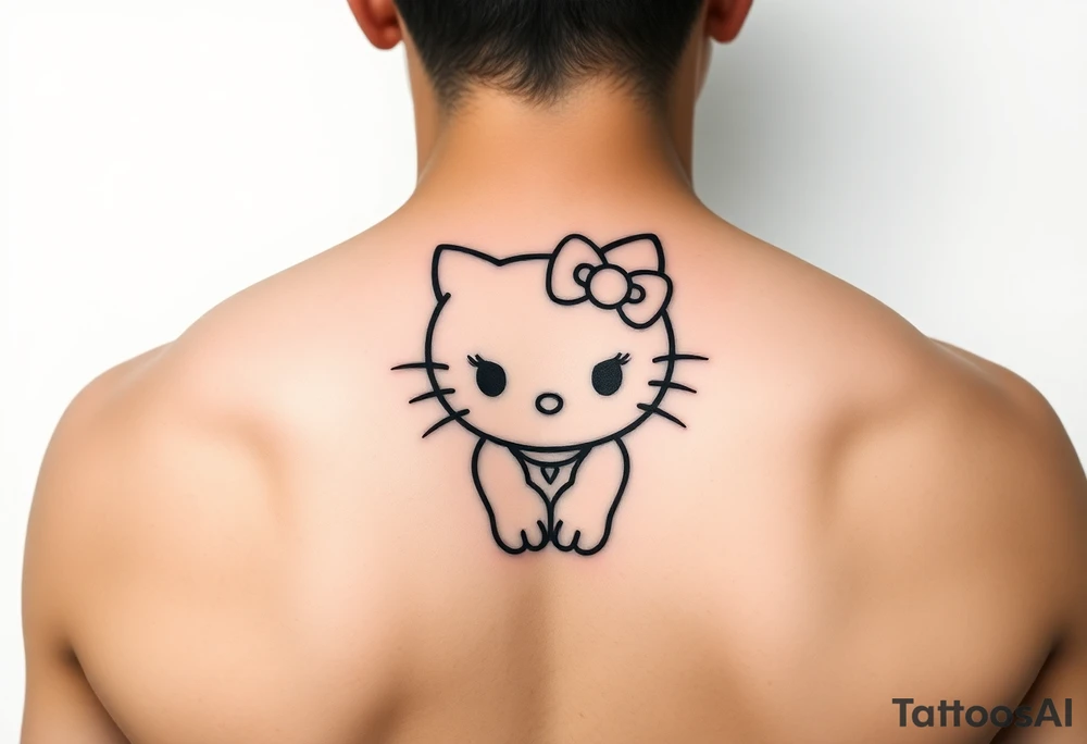 white background, cyber sigilism art / neo primal inspired hello kitty tattoo idea