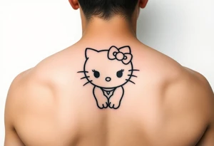white background, cyber sigilism art / neo primal inspired hello kitty tattoo idea