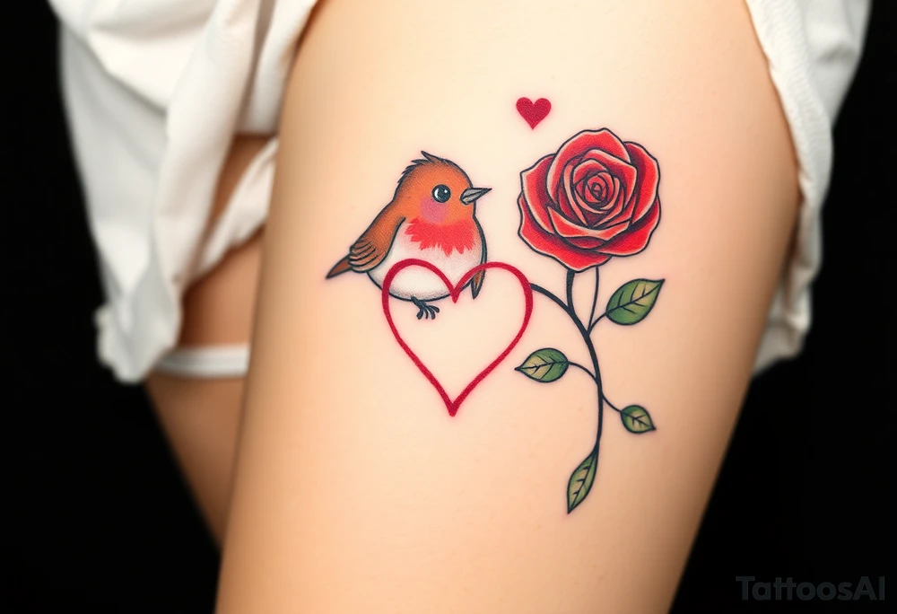 red rose and robin with a infinity heart tattoo idea