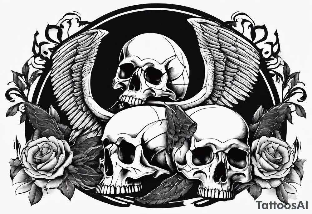 Thanatos and hypnos, 3 skull, sword, like greek statue, minimalist tattoo idea