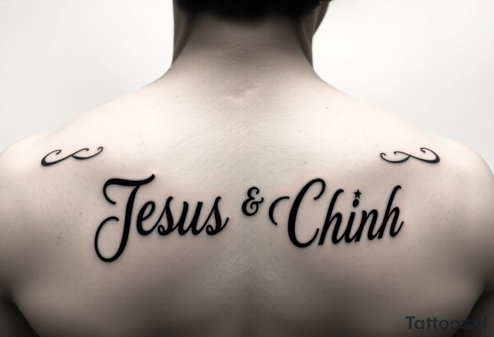 Tattoo with the names Jesus and Chinh tattoo idea