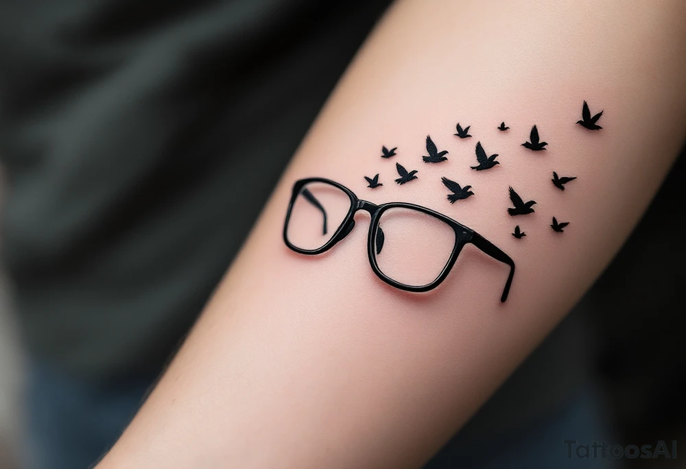 Glasses that turn into birds
The temples of the glasses smoothly turn into a flock of birds, which symbolizes freedom from the limitations that were previously caused by poor eyesight. tattoo idea