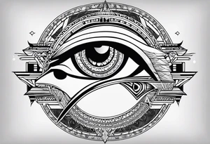 OLHO EGIPCIO ESAUERDO DE HORUS EM VOLTA O CICLO LUNAR, DENTRO DE UM ESPELHO E UM PEQUENO PENTAGRAMA tattoo idea