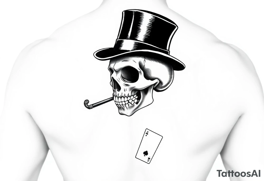 skull with mustache, cigar in his mouth,top-hat on his head and playing cards in his hand. tattoo idea