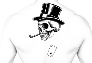 skull with mustache, cigar in his mouth,top-hat on his head and playing cards in his hand. tattoo idea
