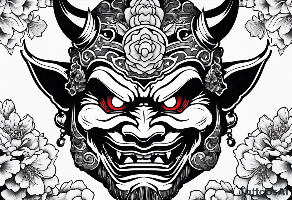Oni mask with a cherry blossom background tattoo idea Oni mask with a cherry blossom background tattoo idea