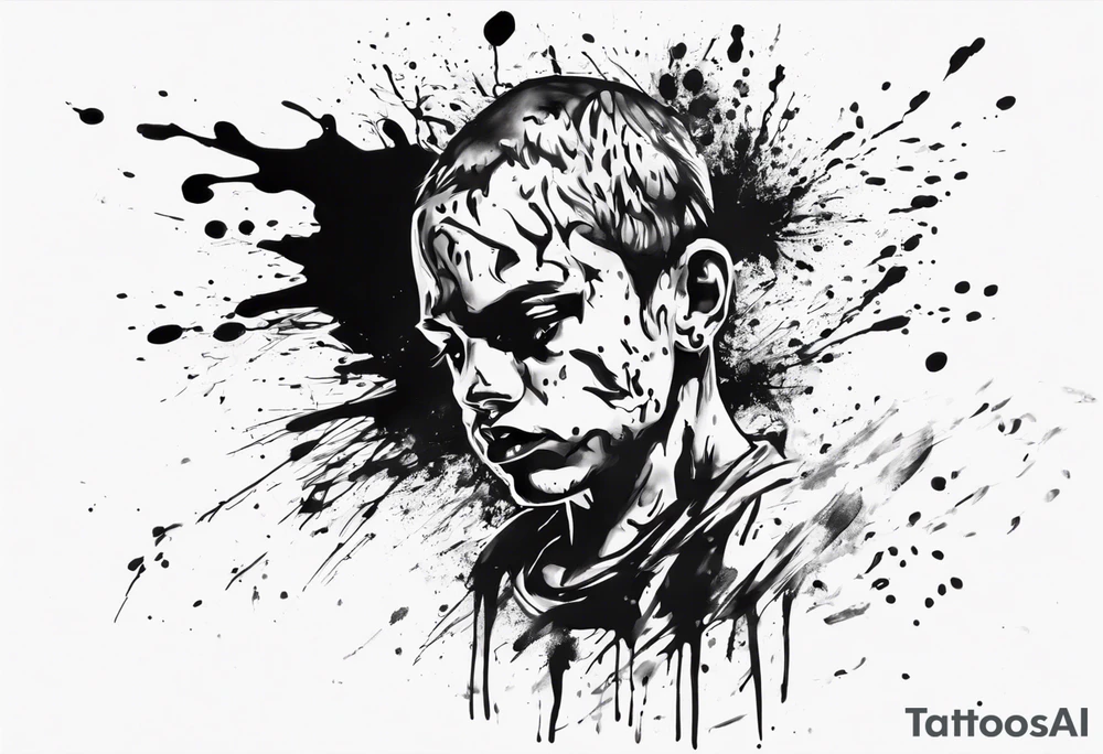 Paint splash drawing a lost boy walking alone tattoo idea