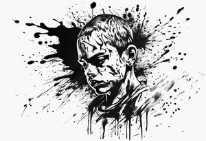 Paint splash drawing a lost boy walking alone tattoo idea