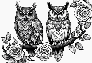 An owl, a rose, a paw print tattoo idea
