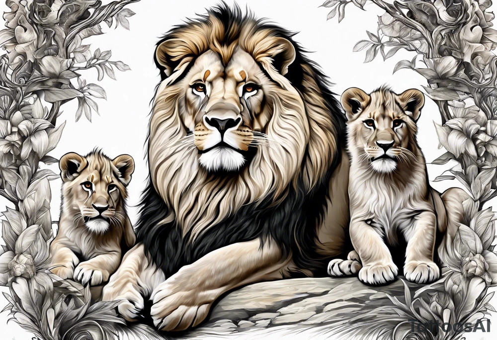 Father lion with two cub lions tattoo idea