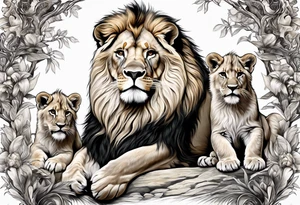 Father lion with two cub lions tattoo idea