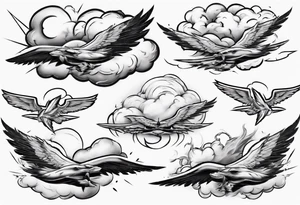 jet fly through big clouds and thunder tattoo idea