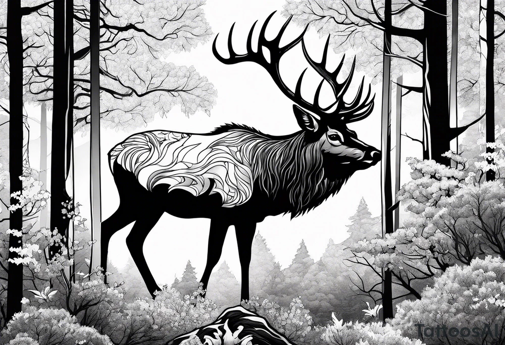 elk mountain forest tattoo idea