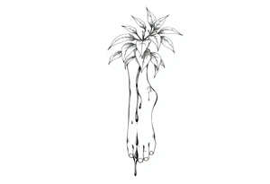 plant with long leaves, dripping like ink, growing from left foot to the cleavage tattoo idea